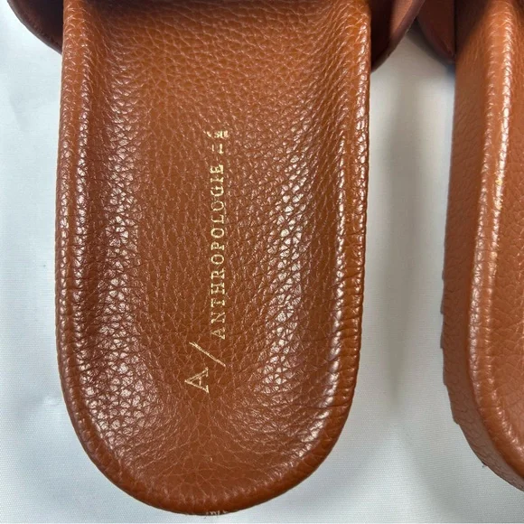 Anthropologie Pebbled Brown Leather Kimbra Slide Sandals Women's Size 11 - Picture 7 of 9